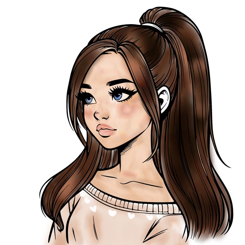 realistic girl with a high ponytail