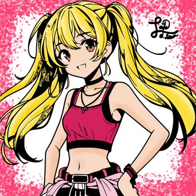 anime girl wearing crop top