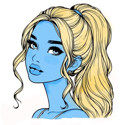 realistic girl with a ponytail on her hair and lips