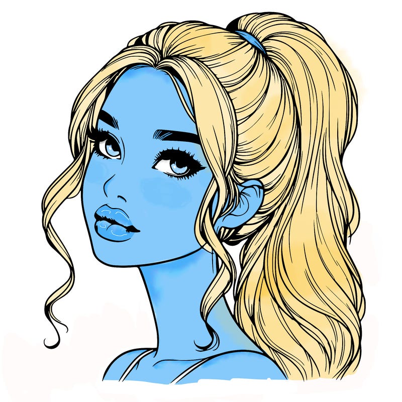 realistic girl with a ponytail on her hair and lips