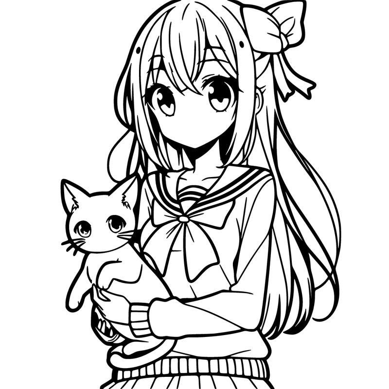 anime girl with cat