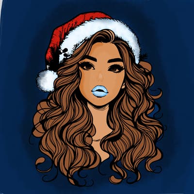 realistic christmas girl with wavy hair and lips