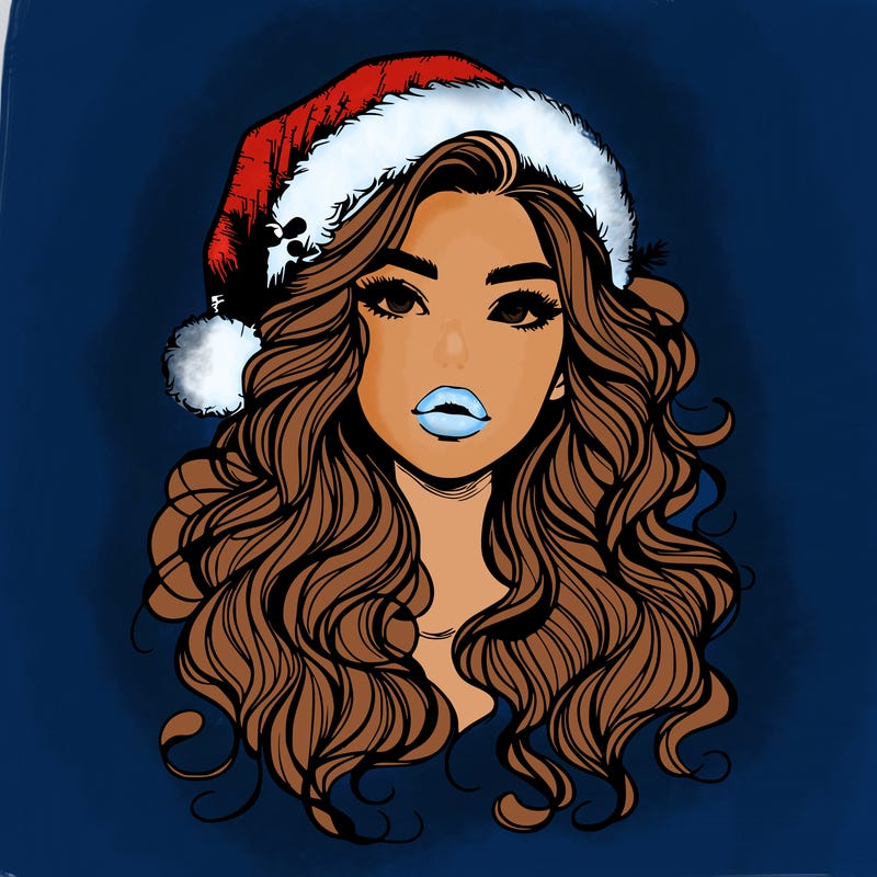 realistic christmas girl with wavy hair and lips