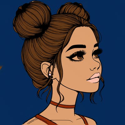 realistic girl with buns on the top of her head