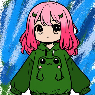 girl wearing frogging sweatshirt