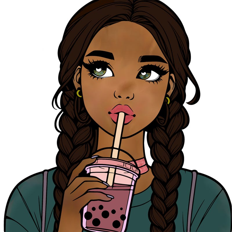 realistic girl with braided hair drinking boba