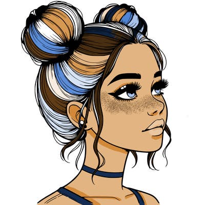 realistic girl with buns on the top of her head