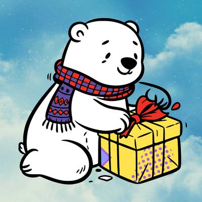 polar bear wrapping a present