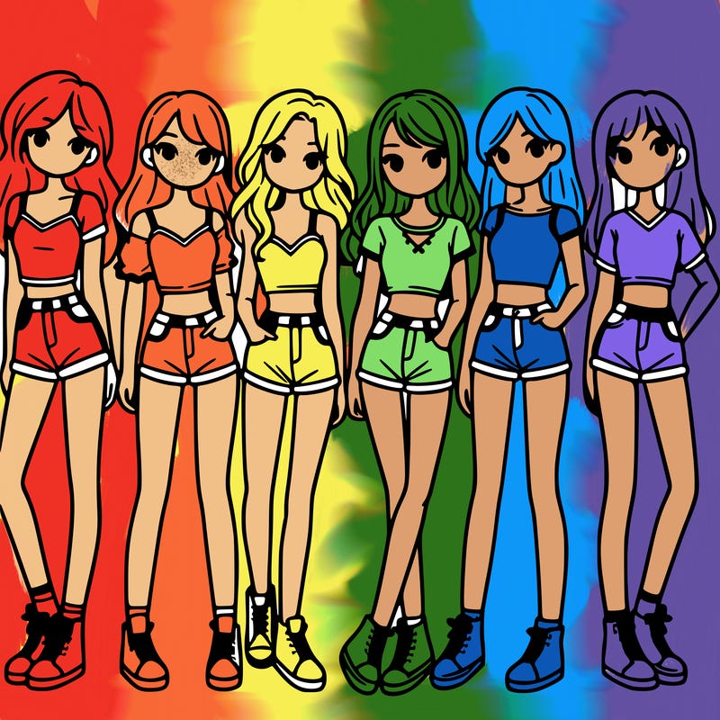 a group of girls wearing crop tops and shorts