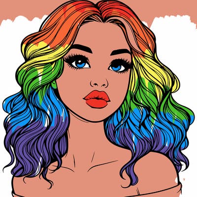 realistic girl with wavy hair and lips