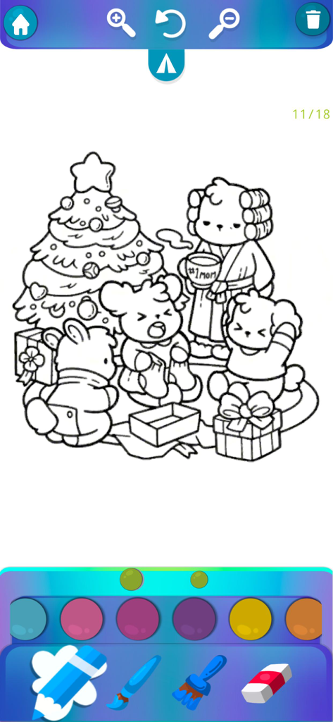 Cozy & Comfy Coloring Book - モバイルアプリでカラーパレットと描画ツールを備えた、白黒のクリスマスの塗り絵