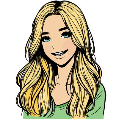 realistic  girl with long hair and braces