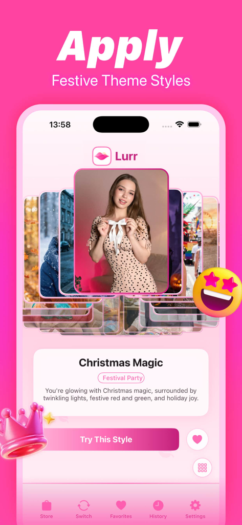 Lurr - Lurr app interface showing the Christmas Magic AI festive theme style