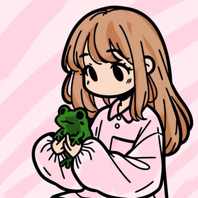 girl with long hair and a oversized shirt. and she is holding a frog