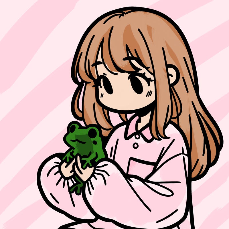 girl with long hair and a oversized shirt. and she is holding a frog