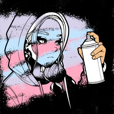 a realistic girl, spray painting