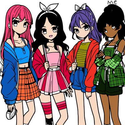 teen manga girls group of 4