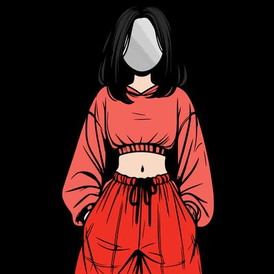 realistic girl faceless with baggy pants and a crop top