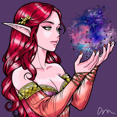realistic elf girl doing magic