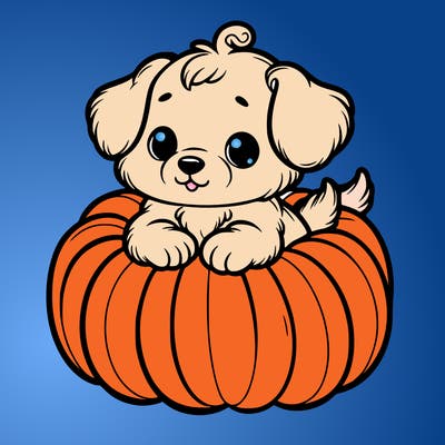 cute little puppy in a pumpkin