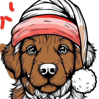 realistic dog with a christmas hat