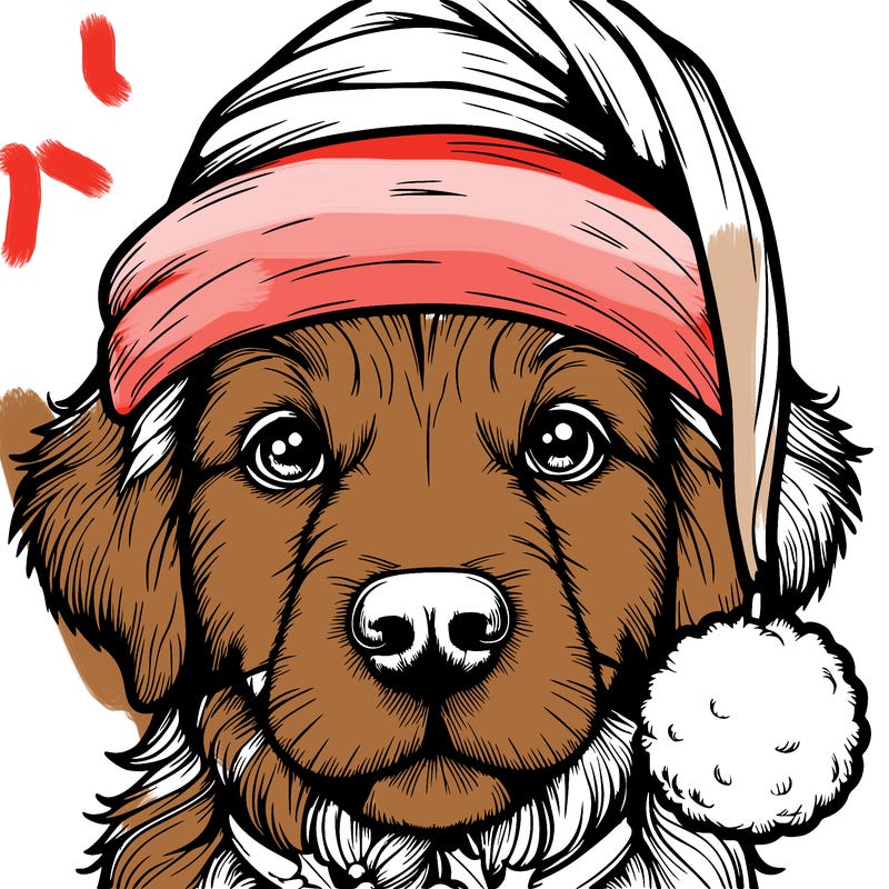 realistic dog with a christmas hat