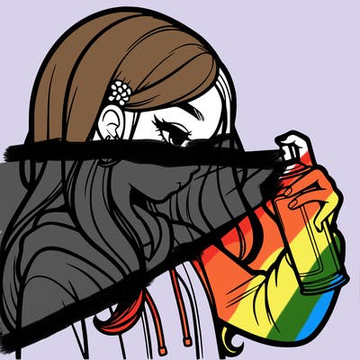 a realistic girl spray painting