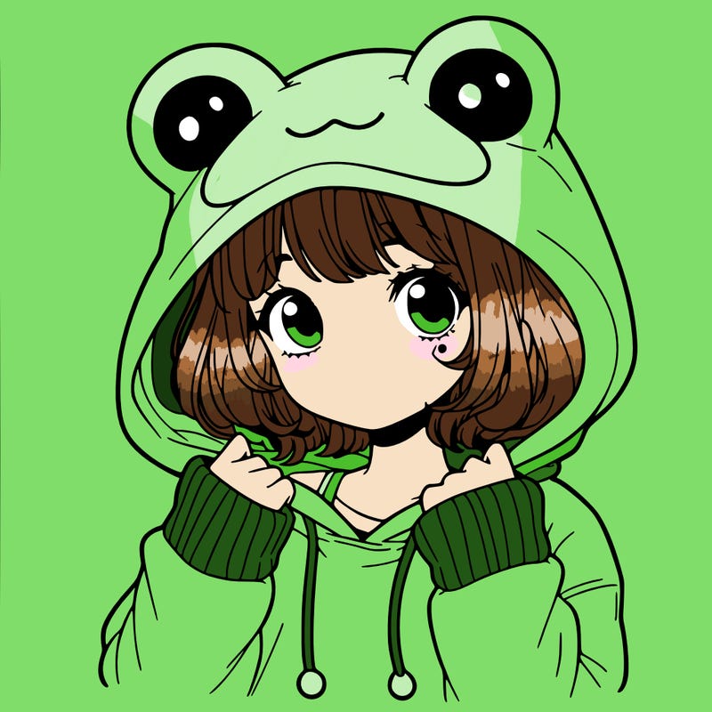 a cute teenage girl wearing a frog hoodie