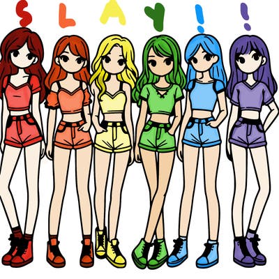 a group of girls wearing crop tops and shorts
