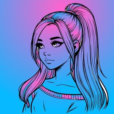 realistic girl with a high ponytail