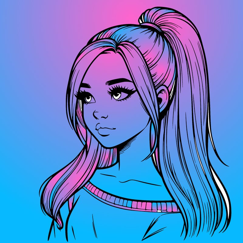 realistic girl with a high ponytail