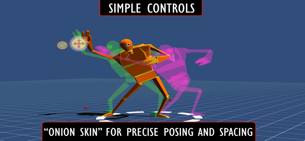 Anim8 - Anim8 app interface showing the onion skin feature for precise 3D character posing and spacing