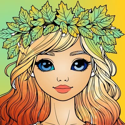 realistic girl with fall leaf crown