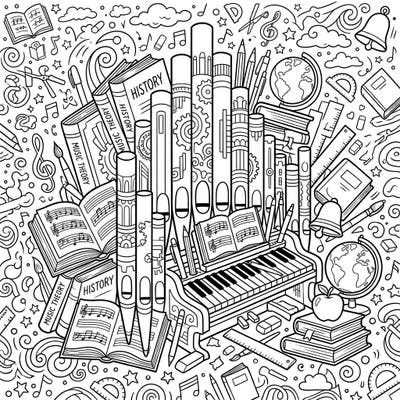 Get ready for a harmonious return to the classroom with this delightful coloring page. It perfectly blends the majestic beauty of organ pipes with classic back-to-school essentials.