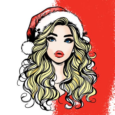 realistic christmas girl with wavy hair and lips