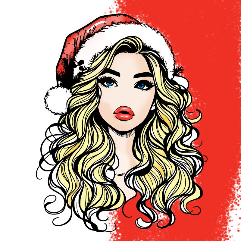 realistic christmas girl with wavy hair and lips