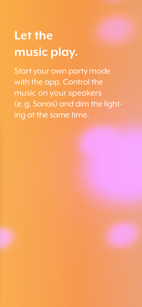 Smart Visu Server - パーティモードの音楽と照明コントロールについて説明したSmart Visu Serverアプリのプロモーション画面