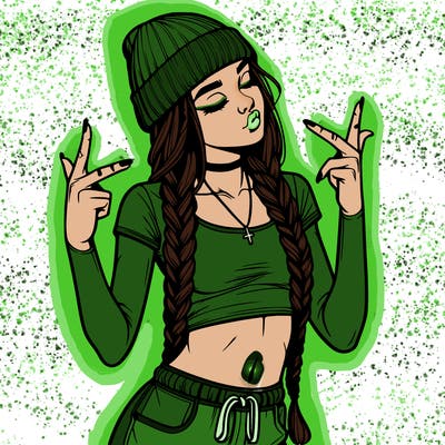 realistic teenage girl with braids and a beanie and crop top doing 🫶🏼