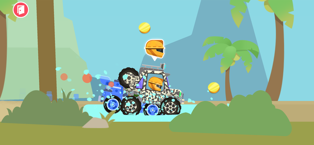 Car Racing Go Games for kids - カートゥーンのモンスターまとラックが、熱帯のジャングルトラックを走り、コインを集めています。