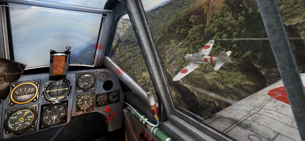 Sky Gamblers: Storm Raiders - First person cockpit view of a WWII aircraft in Sky Gamblers Storm Raiders