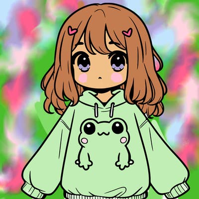 girl wearing frogging sweatshirt