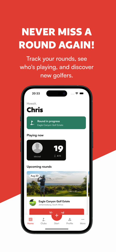 Putt - Putt golf app home screen showing round tracking and upcoming games