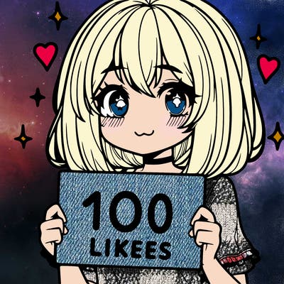 anima girl holding a 100 likes sign in her hand