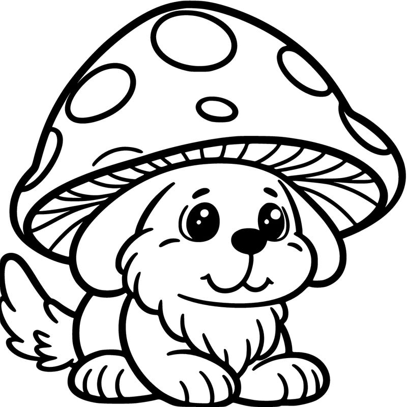 a dog in a mushroom hat