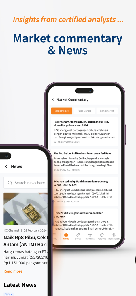 M-STOCK app screen displaying market commentary and financial news insights
