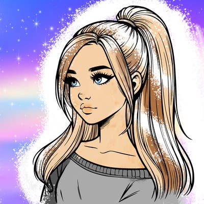 realistic girl with a high ponytail