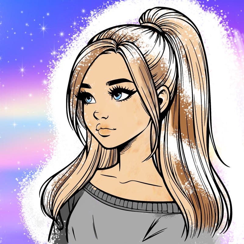realistic girl with a high ponytail