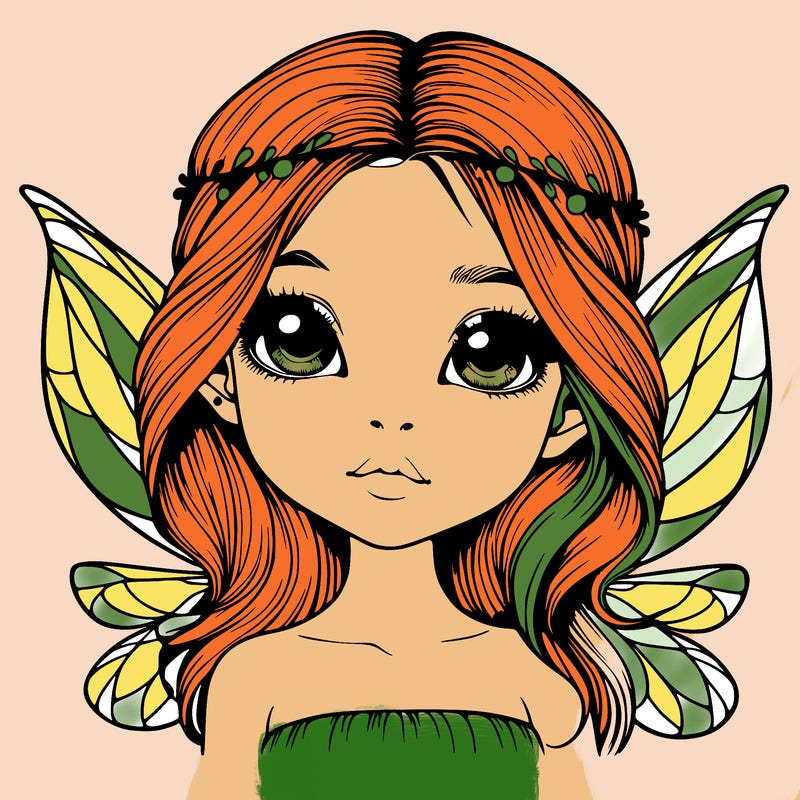 realistic fairie with eyes and mouth