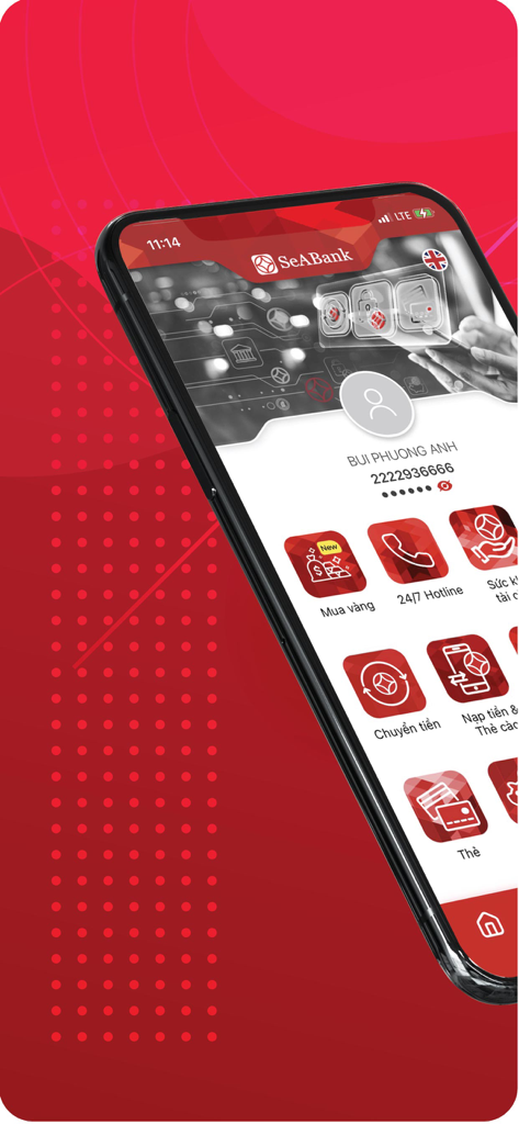 SeAMobile - Painel do aplicativo bancário SeAMobile do SeABank mostrando vários recursos financeiros.