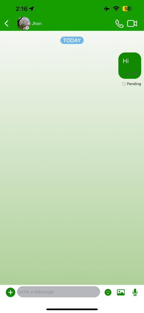 NZ Chat - Interfaz de la app NZ Chat mostrando una ventana de chat con un mensaje pendiente e iconos de llamada